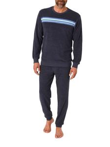 NORMANN Пижама из махровой ткани с длинными рукавами и манжетами, темно-синего цвета