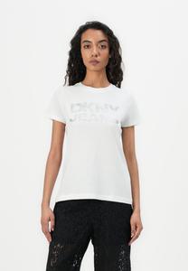 Футболка с принтом GLITTER RHINESTONE LOGO TEE DKNY, белый