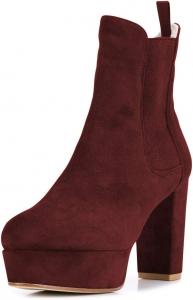 Женские удобные ботильоны на платформе FSJ Chelsea с закрытым носком, высоким толстым каблуком, из замши с теплым мехом, короткие зимние ботинки для снега, женская обувь для осени и зимы, размеры 4-15 US, Dark Red