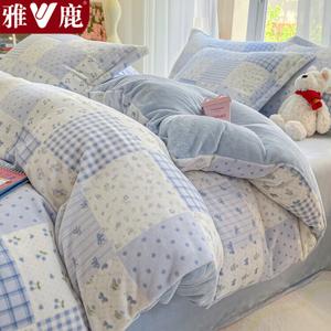 Yalu Пододеяльник 200х230 см из зимнего молочного велюра, утолщенный двусторонний флис, цвет Fresh Floral Field