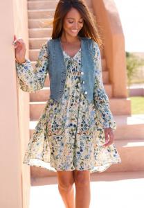 Платье Buffalo Day dress, Creme-Blau Bedruckt/Blue