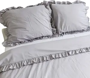 Комплект постельного белья из хлопка с оборками: пододеяльник 200х200 см + 2 наволочки 70х80 см, светло-серый EDANTI