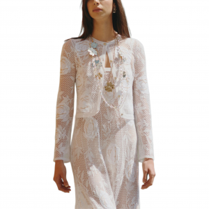 Chanel Вязаный женский белый кардиган с круглым вырезом средней длины