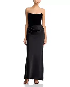 Платье без бретелей с бархатным лифом - эксклюзивное. Aqua, черный