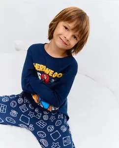 Длинная пижама с принтом Super Mario Bross для мальчика Cotton Juice, темно-синий