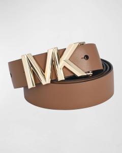 Двусторонний кожаный ремень с пряжкой с логотипом Michael Kors, цвет Luggage Rev. To Brrown/Gold