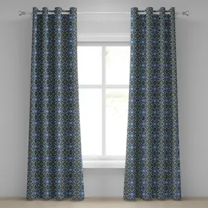 Марокканская штора на люверсах ABAKUHAUS, богемский восточно-арабский узор с переплетающимися линиями, отсылающими к историческому римскому влиянию, декоративная двухпанельная штора на окно, 280 см x 225 см, королевский синий Abakuhaus