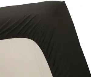 Простыня на резинке Renforcé для матрасов высотой 35 см, хлопок, однотонная черная, размер 180x220 Ambiante