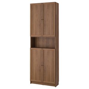 Книжный шкаф с дверцами/удлинителем BILLY/OXBERG IKEA, 80x30x237 см, цвет brown walnut effect