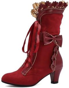 Женские винтажные викторианские кружевные сапоги средней длины - обувь с среднем каблуке для костюма, свадьбы, готики и ренессанса Generic, Red