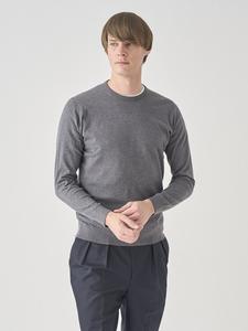 Хлопковый трикотажный пуловер с круглым вырезом и длинными рукавами | DAVID | 30G, современный крой