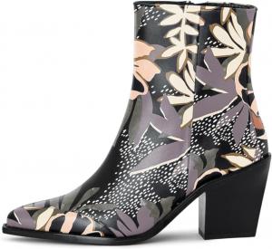 Женские ботильоны Zszszsu с заостренным носком, толстым каблуком и боковой молнией, короткие ботинки для офиса, свиданий и повседневной носки зимой, размеры 4-16 US, Multi Flowers Print