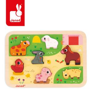 Janod, Деревянный 3D-пазл «На ферме», 7 деталей.