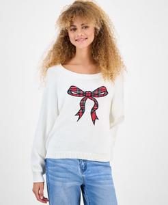 Детский хлопковый свитер с бантом и вырезом-лодочкой Planet Heart, Egret/Red Combo