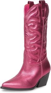 Женские сапоги Steve Madden West розовые металлические с острым носком и каблуком-блоком в стиле вестерн