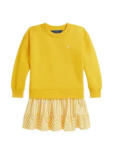 Полосатое платье с рюшами Polo Ralph Lauren Kids, желтый