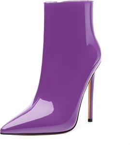 Женские ботильоны FOGEENA с заостренным носком, высоким каблуком-кубиком, из лакированной кожи, с боковой молнией, каблук 12 см, короткие ботинки, сексуальные, для свадьбы, свиданий и работы, осенние туфли, Purple