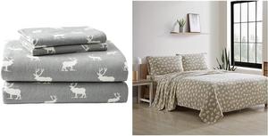 Eddie Bauer - Коллекция «Фланель» - Комплект постельного белья из хлопка, предварительно усаженный и обработанный ворсом, размер Queen, обработанный ворсом для дополнительной мягкости, уютный домашний декор (Buckhead Ridge, Queen), Grey, Beige, White