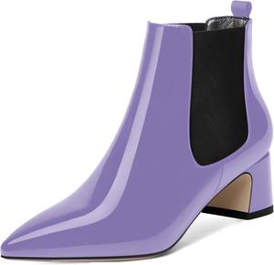 Женские повседневные ботинки ROSERWISH с эластичной застежкой, лакированные, с заостренным носком, массивным низким каблуком и высотой до щиколотки, каблук 5 см