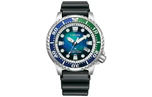 CITIZEN Часы мужские 200m Waterproof Solar Quartz Movement с резиновым ремешком, синий циферблат BN0166 01L