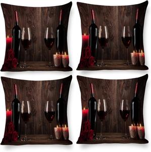 Kazynee Комплект постельного белья из 4 наволочек для декоративных подушек в винном стиле с винтажным дизайном