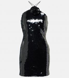 Мини-платье с цветочной аппликацией и пайетками Magda Butrym, черный
