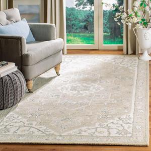 SAFAVIEH коллекция Micro-Loop декоративный ковер 122 x 183 см - , Light Grey & Ivory, ручной работы медальон из шерсти, идеально для помещений с высокой проходимостью в прихожей, гостиной, спальне (MLP505F)