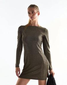 Мини-платье Collective The Label с вырезом-лодочкой и длинными рукавами из темно-золотого блестящего материала