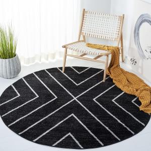 Ковер SAFAVIEH, 122 x 122 см, Adirondack Collection, круглый, Black & Light Grey, геометрический рисунок, без ворса и простой в уходе, идеален для гостиной, столовой, спальни (ADR251F)