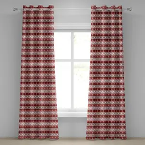 Рождественская штора на люверсах ABAKUHAUS, норвежский, скандинавский, традиционный винтажный стиль, с полосатым оленем, декоративная, двухпанельная, 280 см x 225 см, цвет: белый, красный