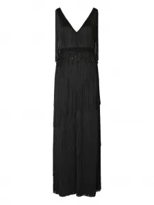 Платье макси с бахромой Tory Burch, черный