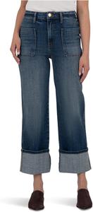 Джинсы KUT from the Kloth Sienna High-Rise Straight Leg-Roll Up Patch Pocket in Serene, Serene