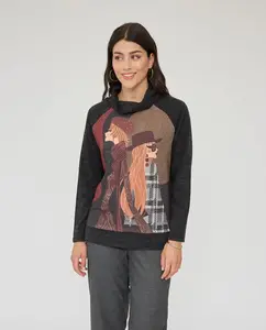 Женский свитер с высоким воротом с принтом девушки October, черный