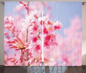 Штора ABAKUHAUS Floral Rustic с ветками цветущей сакуры, универсальная ленточная штора для гостиной с петлями и крючками, 280 x 225 см, светло-розовая