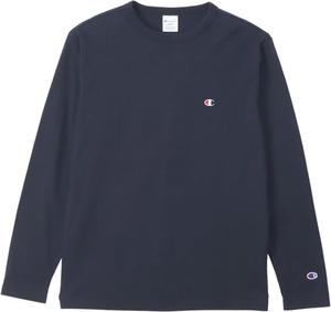 Футболка с длинным рукавом, круглый вырез, большой размер, 100% хлопок, вышивка логотипа в одной точке, футболка с длинным рукавом C3-Y428L-370-5L Champion, темно-синий