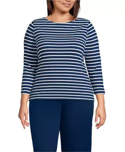 Топ из джерси Mariner размера Plus с вырезом-лодочкой Lands' End, синий