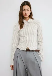 Блузка из бенгалина с двойной застежкой-молнией и пуговицами. Stradivarius, Stone