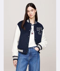 Куртка женская Tommy Jeans с вышивкой и добавлением шерсти, сине-белый