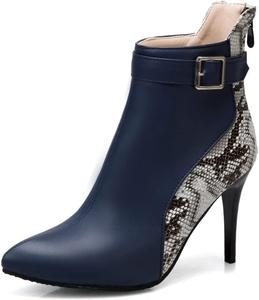 Женские модные ботильоны VOKLIN на высоком каблуке-шпильке с заостренным носком, боковой молнией и элегантным коротким дизайном, Navy Blue-Velvet Lined