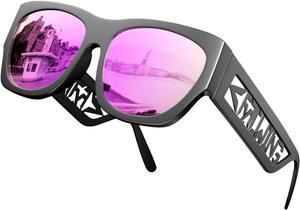 Поляризованные солнцезащитные очки ROCKNIGHT HD для вождения с защитой от УФ-излучения UV400, антибликовым покрытием, легкими, модными дужками и плоскими линзами, Black Frame/Pink Lens