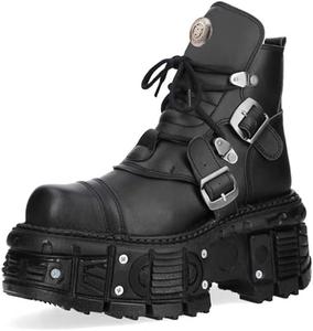 Женские платформенные боевые ботинки с пряжкой, массивным высоким каблуком, шнуровкой, байкерские готические ботильоны JMdfcqer, Black