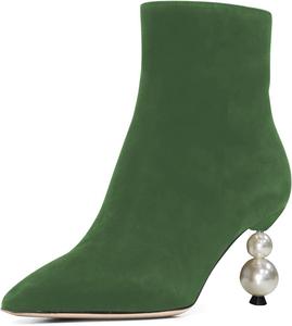 Женские модные ботильоны FSJ с острым носком, средним каблуком и боковой молнией с жемчугом, повседневная обувь для улицы, размер 4-15 US, Green