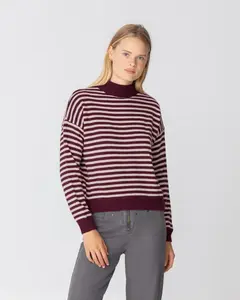 Женский джемпер в полоску Noon, белый/бордовый