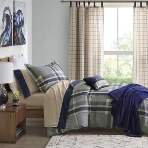 Комплект одеяла Roger Plaid с интеллектуальным дизайном, простынями и декоративной подушкой Intelligent Design, цвет Navy Multi