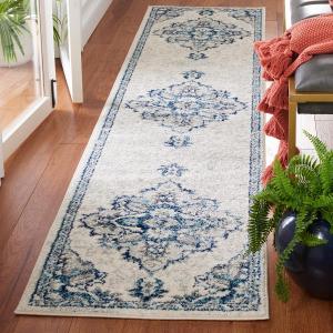 Ковер-дорожка SAFAVIEH, 61 x 275 см, Tulum Collection, Ivory & Blue, медальонный дизайн, без линьки и простой в уходе, идеален для помещений с высокой проходимостью в гостиной, спальне (TUL278B)