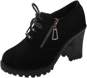 Женские повседневные короткие ботинки на высоком каблуке больших размеров с небольшим носком и боковой застежкой-молнией. Легко надевать и снимать. Подходят для поездок на работу, активного отдыха и повседневного использования. Clolinde, Black