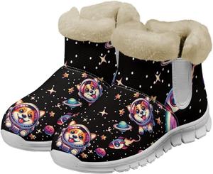 Женские зимние ботинки Howilath с принтом собак, уличные снегоступы с меховой подкладкой и противоскользящей подошвой, Corgi Astronaut