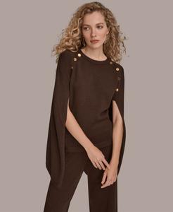 Женский свитер-пончо с пуговицами Donna Karan New York, Chocolate Plum