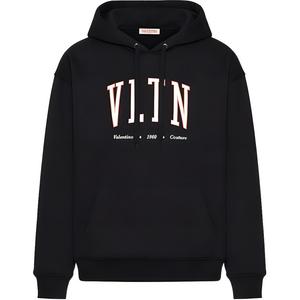 Ветлон с принтом логотипа на худи со шнурком Valentino, черный