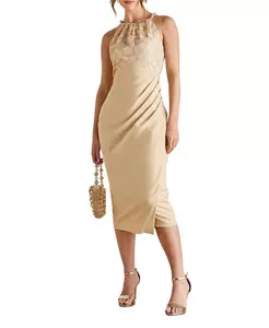 Платье миди с бисерной отделкой и пайетками Coast, бежевый